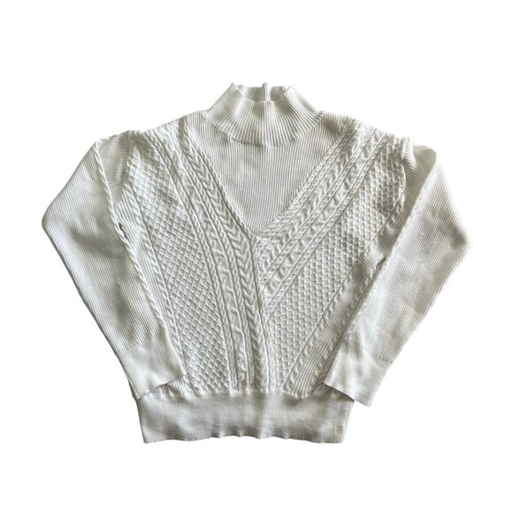 Solitaire Sweaters - Solitaire White Cable Knit Mock Neck Sweater Pullover Women’s Large